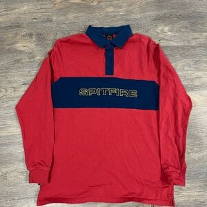 Spitfire Red and Blue Men's Long Sleeve Polo - Sz Medium